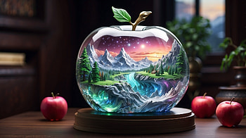 Aurora scene in Crystal apple, aurora borealis, crystal, apple, glow, light HD wallpaper
