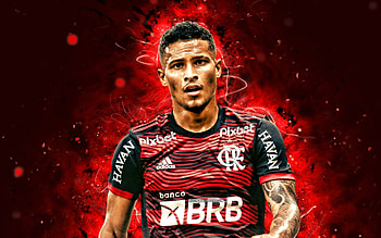 Joao Gomes, , 2022, red neon lights, Flamengo FC, brazilian footballers, Serie A, Brazil, football, Joao Gomes Flamengo, Joao Gomes HD wallpaper