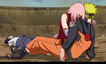 shippuden, sasuke, sakura, naruto, black hair, pink hair, yelow hair, sleep HD wallpaper