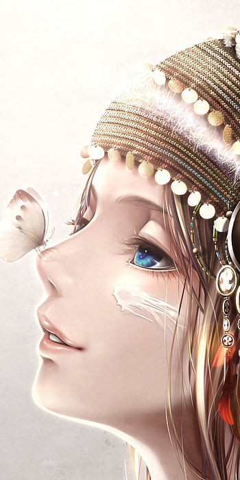 Native, butterfly, horns, Anime, girl, anime girl HD phone wallpaper