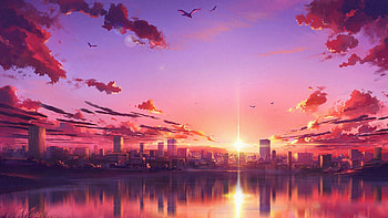 anime sunset, Dramatic scenery, Artistic masterpiece, Anime background HD wallpaper
