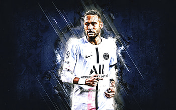 Neymar, PSG, Brazilian footballer, Paris Saint-Germain, portrait, grunge art, Neymar JR PSG, football, blue stone background HD wallpaper