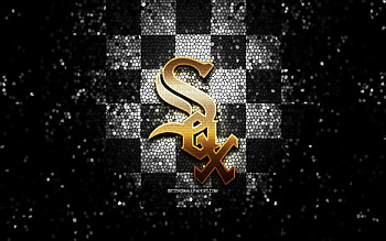 Chicago White Sox emblem, glitter logo, MLB, white black checkered background, american baseball team, Major League Baseball, mosaic art, baseball, Chicago White Sox HD wallpaper