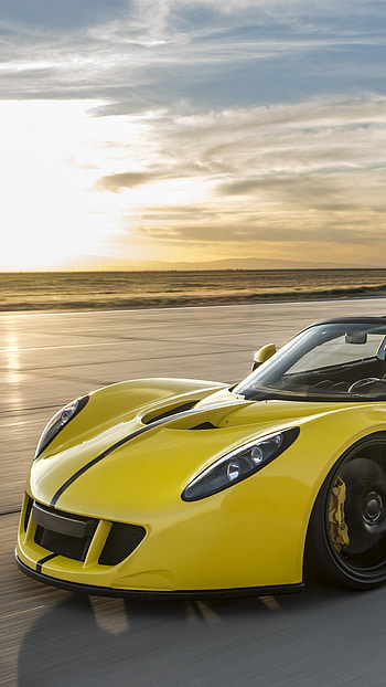 Hennessey Venom GT Spyder, Yellow, USA Flag HD phone wallpaper