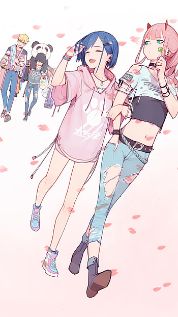 Sakura Dream, Hiro (Darling in the FranXX), Ichigo (Darling in the FranXX), Zero Two (Darling in the FranXX), Anime, Darling in the FranXX HD phone wallpaper