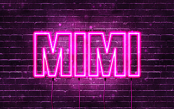 Happy Birtay Mimi, , pink neon lights, Mimi name, creative, Mimi Happy Birtay, Mimi Birtay, popular french female names, with Mimi name, Mimi HD wallpaper