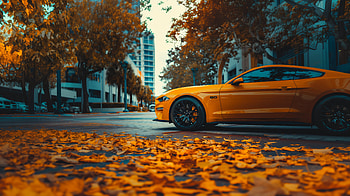 Ford Mustang Autumn Majesty, Ford Mustang, Autumn, orange car, muscle car, AI Art HD wallpaper