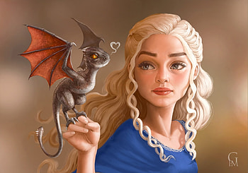 Daenerys, blue, daenerys targaryen, blonde, art, girl, fantasy, dragon, princess, game of thrones HD wallpaper