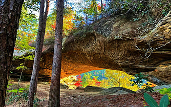 Fall colors from Star Gap Arch in Kentucky's Red River Gorge, fall, trees, colors, landscape, rocks, mountains, usa HD wallpaper