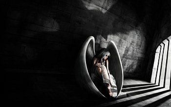 ..shelter, fantasy, alone, shelter, Angel, dark HD wallpaper