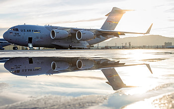 Boeing C-17 Globemaster III, American military transport aircraft, C-17, evening, sunset, military aircraft, USAF HD wallpaper