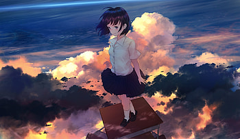 Above the clouds, original, cute, anime girl HD wallpaper