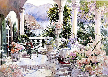 Marilyn Simandle - Catalina Bay, painting, art, flower, marilyn simandle, terrace HD wallpaper