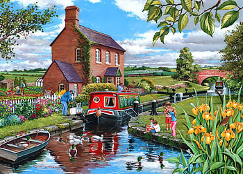 boat on the river, landscape, river, boat, house HD wallpaper