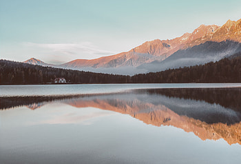 Nature, Mountains, Lake, Reflection, House HD wallpaper