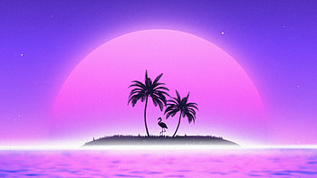 Synthwave Oasis Flamingo And Palm Tree Vibes, synthwave, trees, palm, artist, artwork, digital-art HD wallpaper