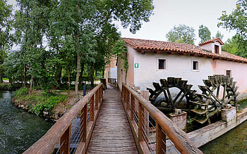 Watermill in Italy, wooden, Italy, brudge, watermill HD wallpaper