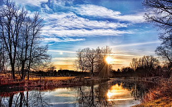 Wisconsin Travels, Spring river coast, Trees sunset HD wallpaper
