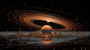 Ringborne Metropolis - Sci-Fi Alien City Under a Gas Giant, Sci Fi, ringed planet HD wallpaper