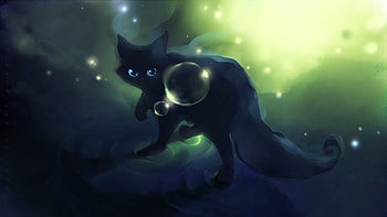 Apofiss small black cat watercolor illustrations HD wallpaper