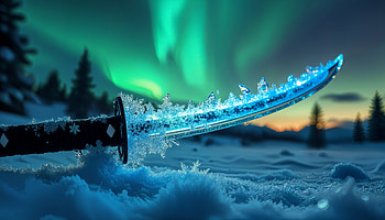 Frozen Katana: A Stunning Ultra, katana, frozen, sword, snow, Northern Lights HD wallpaper