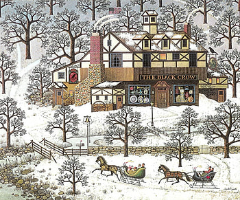 Winter village, digital, painting, art, snow, village HD wallpaper