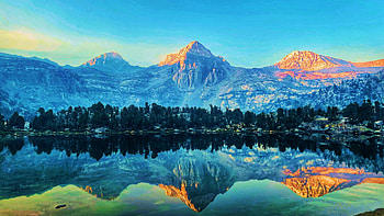 Sunrise at Middle Rae Lake, California, landscape, trees, sky, water, mountains, reflections, usa HD wallpaper
