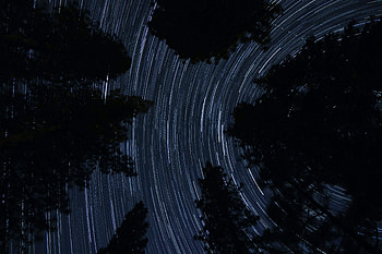 Starry sky, night, silhouette, star trails HD wallpaper