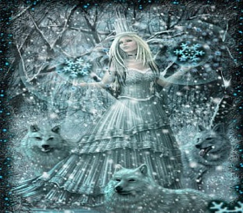 Winter Fairy And Wolves, winter, fairy, snowflakes, wolves, snowing HD wallpaper