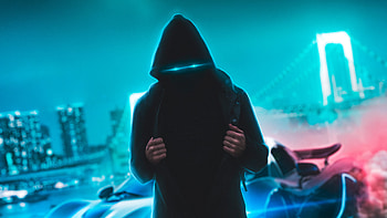 Neon Eyes Hoodie Guy With Sport Car, artist, artwork, neon, cars HD wallpaper