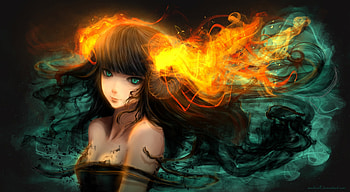 On Fire, emotional, gloom, devil, long hair, beauty, fantasy girl, maiden, sinister, horn, blaze, female, sexy, magic, hot, girl, gloomy, flame, beautiful, black hair, dark, demon, fantasy, serious, fire, realistic HD wallpaper