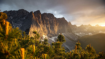 Almdorf Eng Alm Austria, mountains, mountain, tree, trees, sky, sunset, snow, nature HD wallpaper