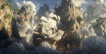 Drift Between the Clouds, fantasy, ship HD wallpaper