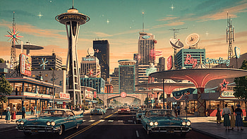 Retro Neon Seattle —, Classic Car, Diner HD wallpaper