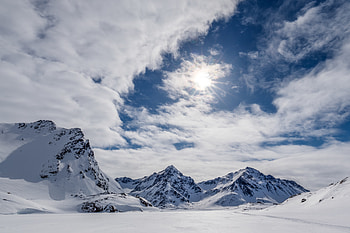 Winter, Nature, Sky, Mountains, Sun, Clouds, Snow, Beams, Rays HD wallpaper
