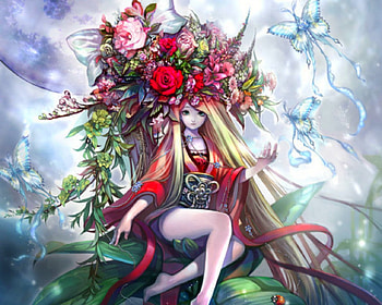Fantasy girl, flowers, fantasy, art, woman HD wallpaper