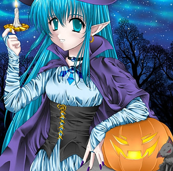 Autumn Nights, night, anime, pumpkin, autumn, girl HD wallpaper