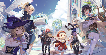 Genshin Impact : Lisa, Jean, Kaeya & Diluc United, Genshin Impact, Lisa (Genshin Impact), Jean (Genshin Impact), Kaeya (Genshin Impact), Diluc (Genshin Impact) HD wallpaper