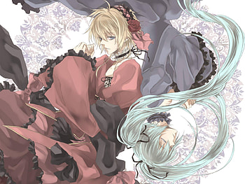 Hatsune Miku & Kagamine Rin, awesome, song, suit, cute, vocaloid, dress, beauty, nice, music, vocaloids, hatsune, aqua eyes, handsome, program, hatsune miku, twintail, girl, singer, aqua, beautiful, diva, anime, pretty, aqua hair, yellow hair, yellow, red, cool, idol, virtual, lolita HD wallpaper