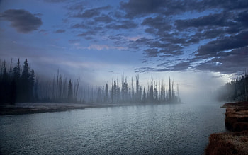 Nature, Clouds, Lake, Forest, Fog, Haze HD wallpaper