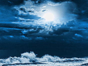 Ocean blue, clouds, waves, moon, ocean HD wallpaper