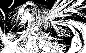 White With black, White, Cross, Feather, Cant think of a fourth, Black, girl, Long Hair HD wallpaper