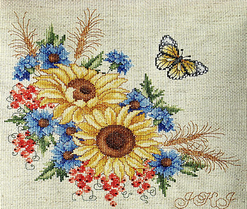 Sunflower floral, sunflowers, butterfly, stitches, flowers, bunch HD wallpaper