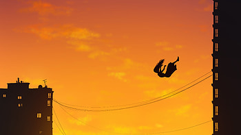 Girl Jumping Between Buildings At Sunset, girl, buildings, sunset, artist, artwork, art, digital-art, pixiv HD wallpaper