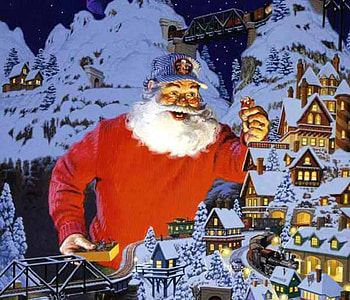 Santa's Pride, winter, holiday, snow, christmas, train, village, santa HD wallpaper