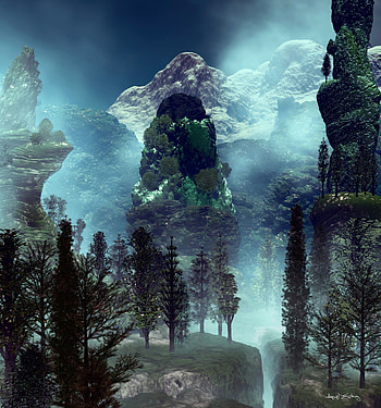 Landscape, Trees, Art, Mountains, Rocks HD phone wallpaper