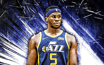 Jarrell Brantley, grunge art, Utah Jazz, NBA, basketball, Jarrell Brantley Utah Jazz, blue abstract rays, Jarrell Brantley HD wallpaper