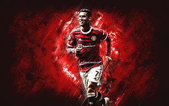 Cristiano Ronaldo, CR7, Portuguese footballer, Manchester United FC, Ronaldo Manchester United, portrait, red stone background, football, Premier League HD wallpaper