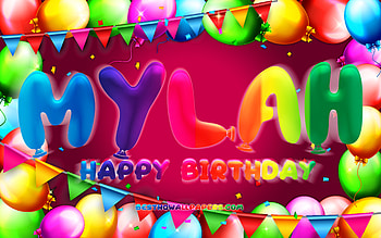 Happy Birtay Mylah, , colorful balloon frame, Mylah name, purple background, Mylah Happy Birtay, Mylah Birtay, popular american female names, Birtay concept, Mylah HD wallpaper