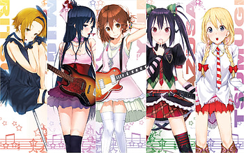 k-on crew, anime, yui, azu, yugi, ristu, mio HD wallpaper